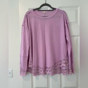 Long-Sleeve, Oversized Light Purple High-Low Shirt - Size: Small